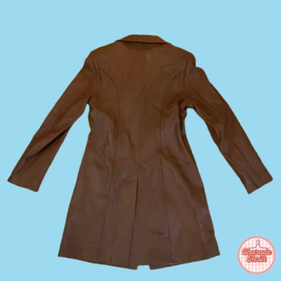 Brown Leather Blazer/Trench Coat - Picture 4 of 4